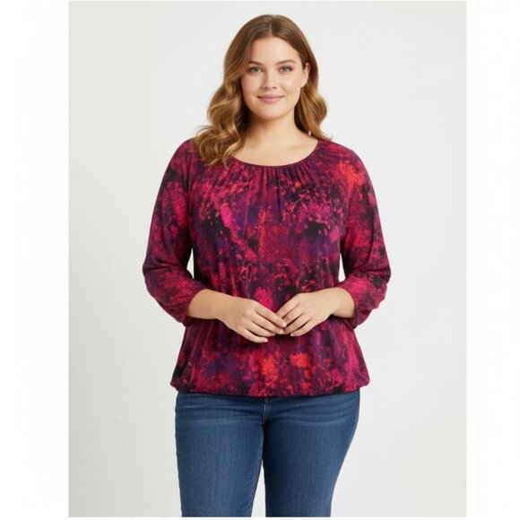 INC International Concepts Tops - INC‎ International Concepts Pink Purple Abstract Print Round Neck Blouse 1X